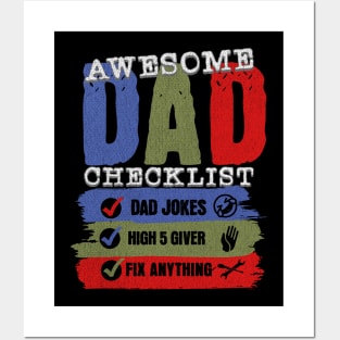 Awesome Dad Checklist Dad Rules Fathers Day Gift For Fathers Day T-Shirt for Dads Gift Father And Son Dads Jokes Funny Cool Vintage Posters and Art